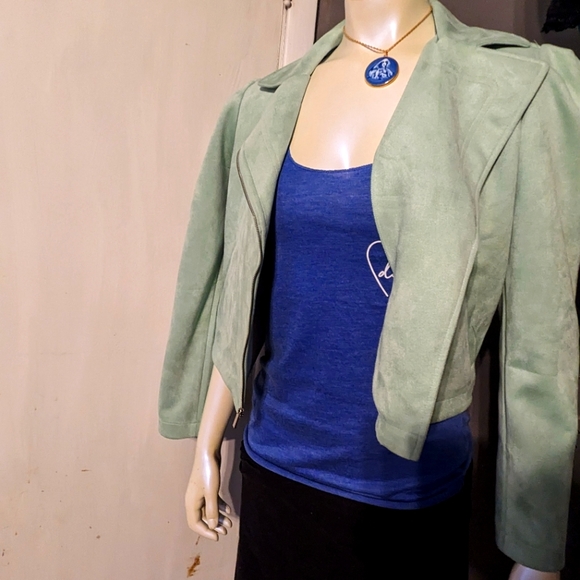 Suede-like. Lauren Conrad jacket Sea foam Mint Green spring light weight pinup - Picture 1 of 9
